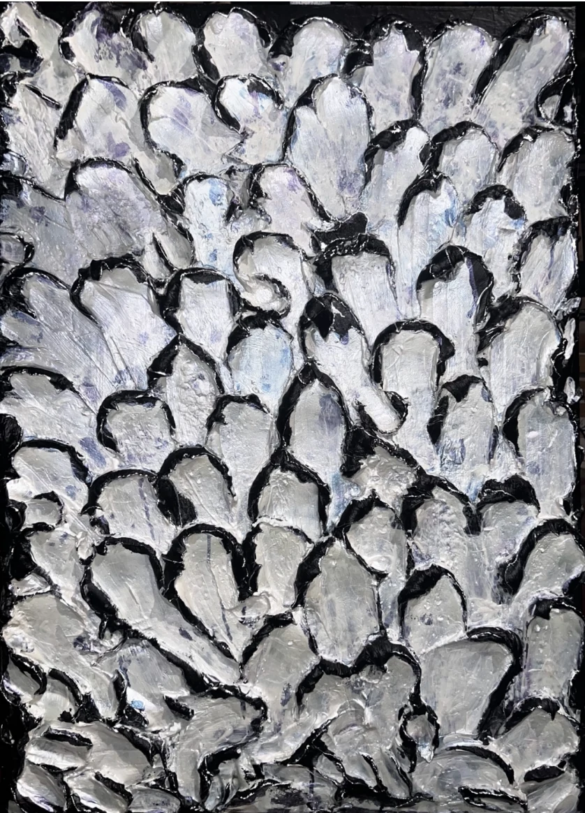 Black-and-white layered abstract artwork by Max Dalglish